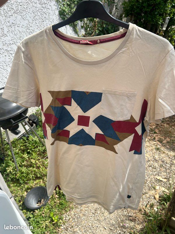 T-shirt crème Bizzbee avec motif géométrique - Taille L (image 2)