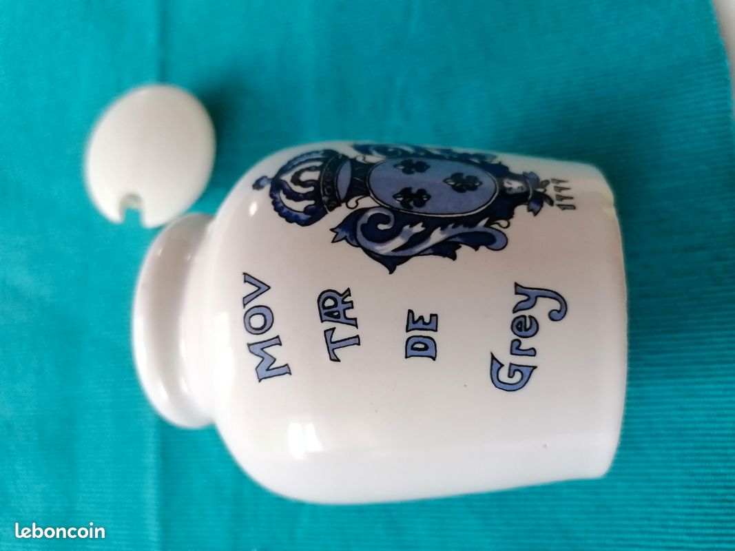 Rare ancien pot à moutarde POUPON, en faïence de LONGCHAMP avec couvercle (image 5)