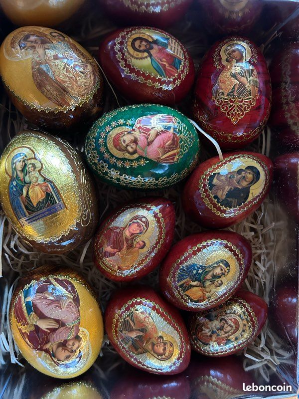 Lot de 12 œufs de Pâques russes en bois vernis (image 4)