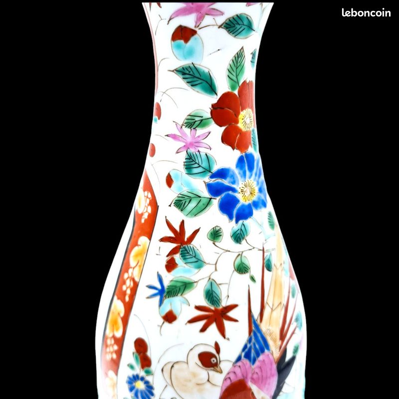 Vase Japonais porcelaine période Meiji (1868-1912) - Samouraï et dame en kimono faisan, fleurs de cerisier, érables rouges, Mont Fuji (image 8)