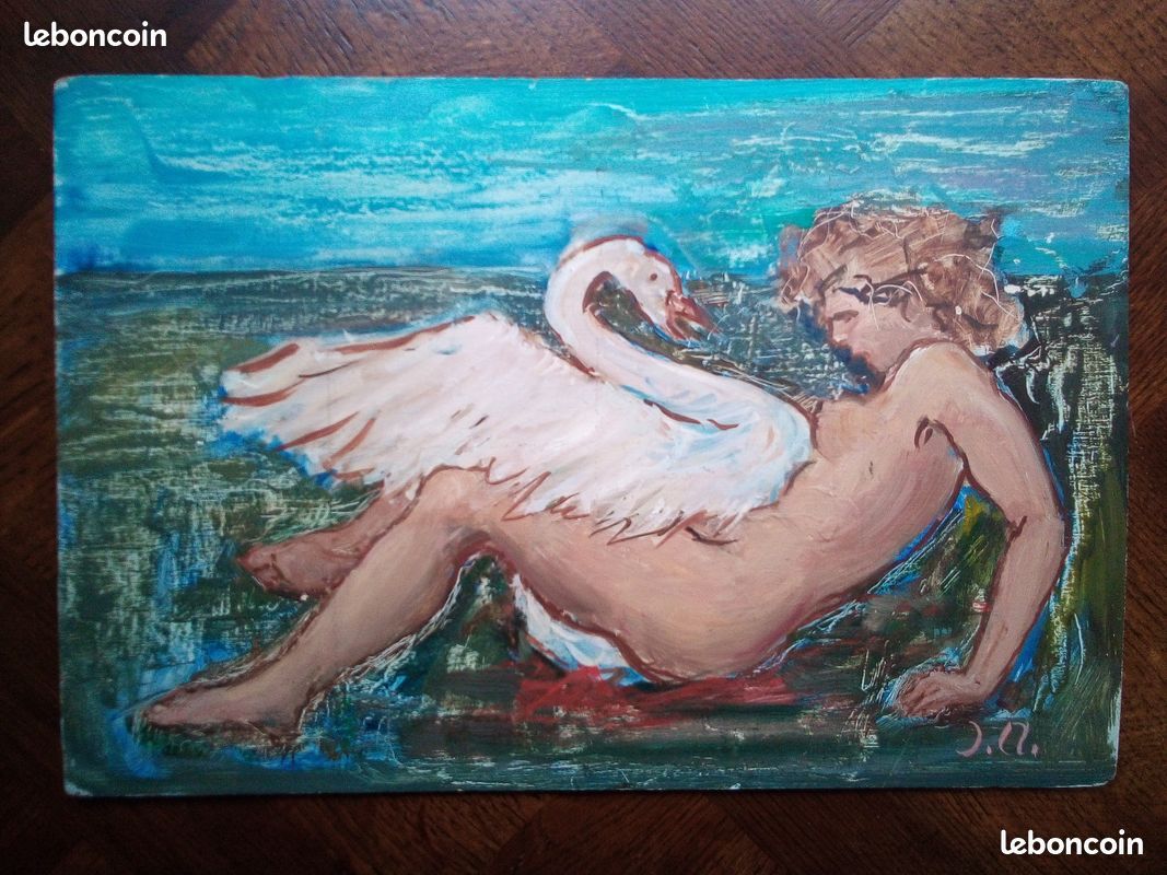 Tableau ancien Léda et le Cygne J A (image 4)