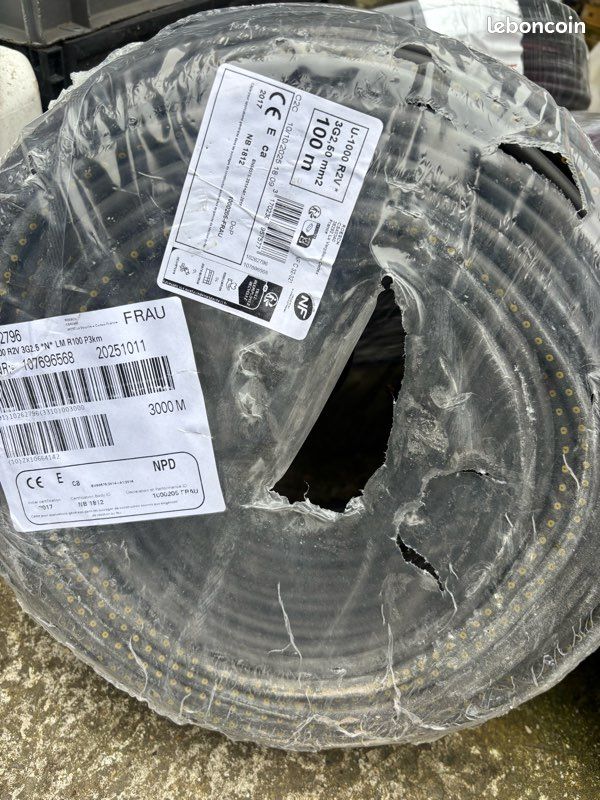 Couronne de câble électrique U1000 R2V 3G2,5 mm² noir - 100 m (image 1)