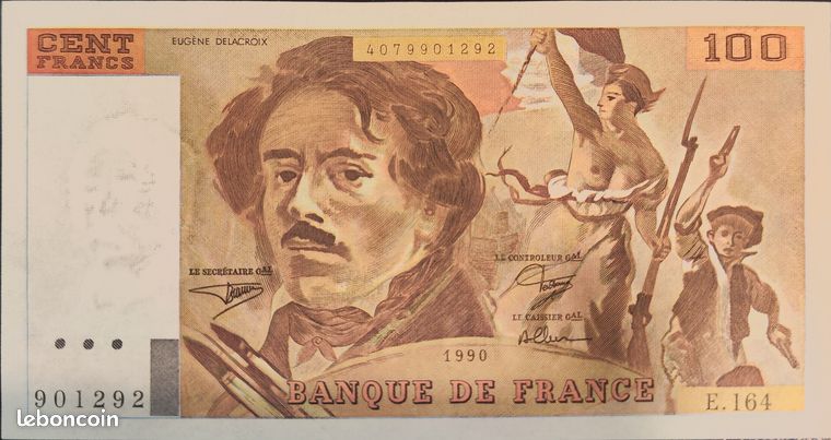 Billet France Lot de 5 x 100 Francs Delacroix - années 1978 à 1995 - TTB
