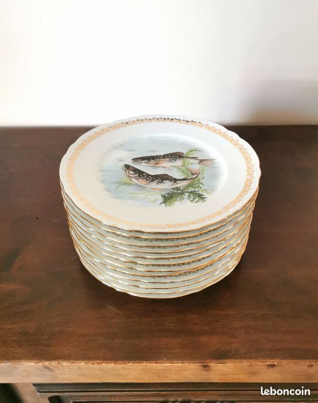 6 assiettes de service a poisson en veritable porcelaine france | Selency