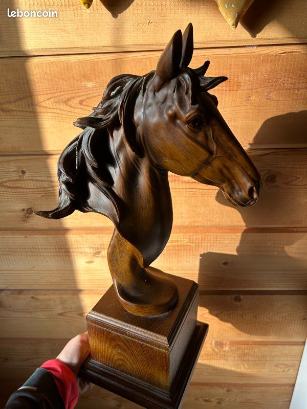 Antique en Bois Tête de Cheval Buste Figurine Original Ancien