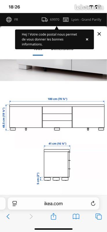 Meuble TV Besta IKEA blanc brillant (image 4)