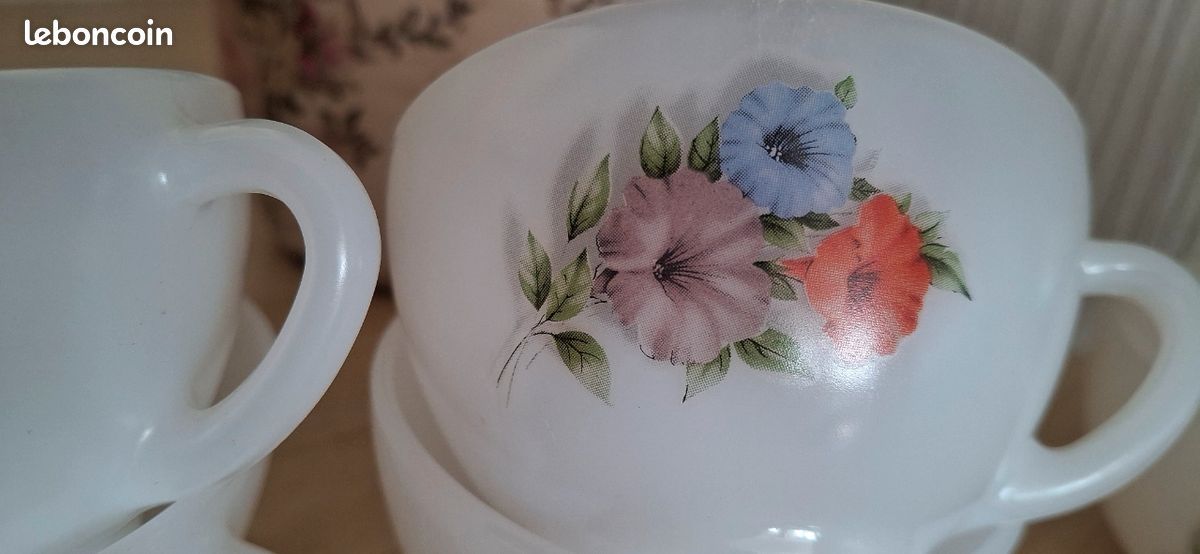 Lot De 6 Tasses à Café Arcopal, Blanc, Très Bon état - Style Rétro