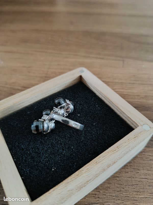 Bague Argent 925 Avec Zirconium Et Onyx - Taille 56 - Occasion En Très Bon état