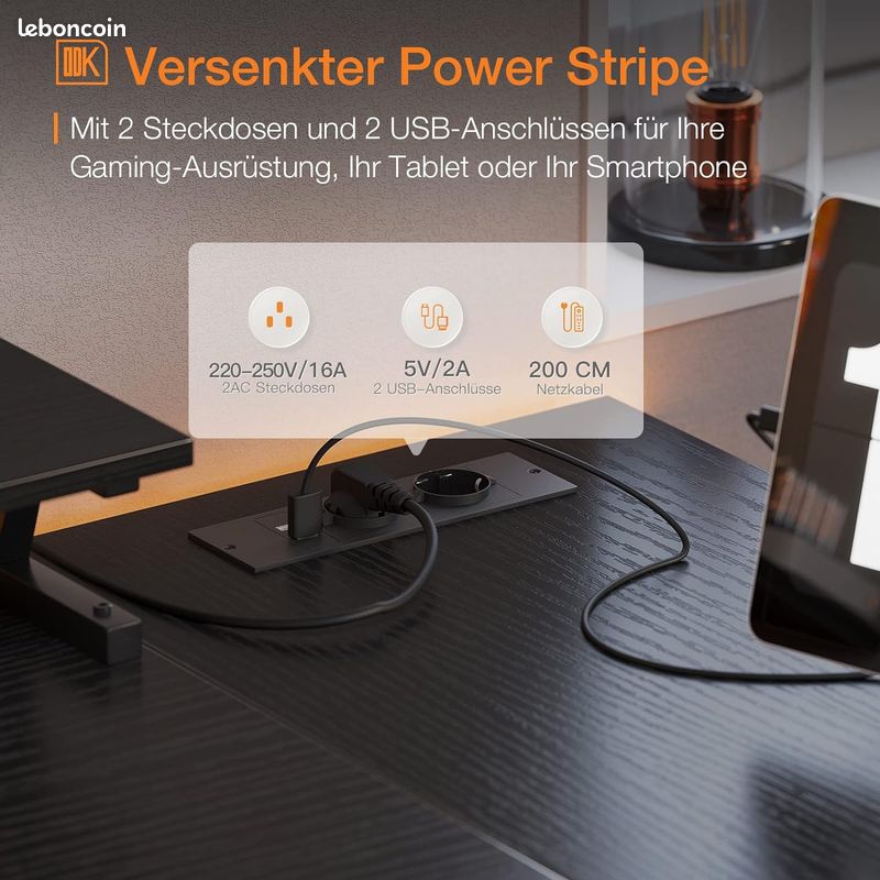 ODK Bureau d'angle Gaming en Forme L avec Port de Charge USB et Prise de Courant, 120*88*80 cm Bureau Angle d'Ordinateur avec Rangement Bureau en Forme de L Informatique avec Support d'écran (Noir) (image 5)