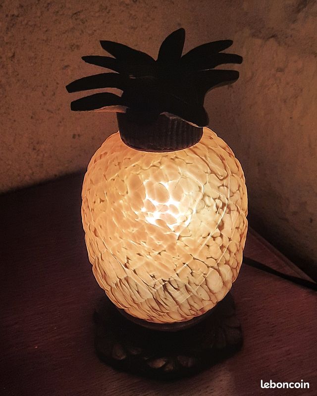 Ancienne et très belle lampe Ananas Pâte de verre ambre & métal patiné style Art Déco (image 3)