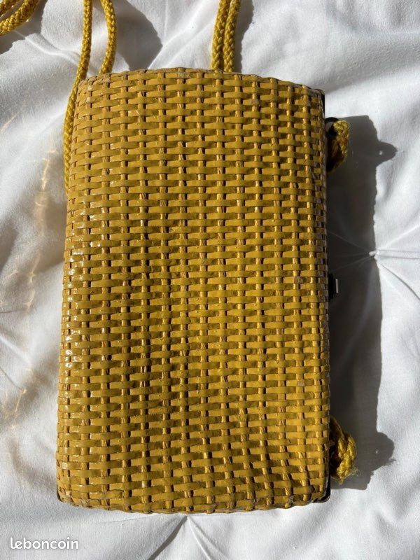 Sac à main jaune vif en rotin💛vintage années 60 (image 4)