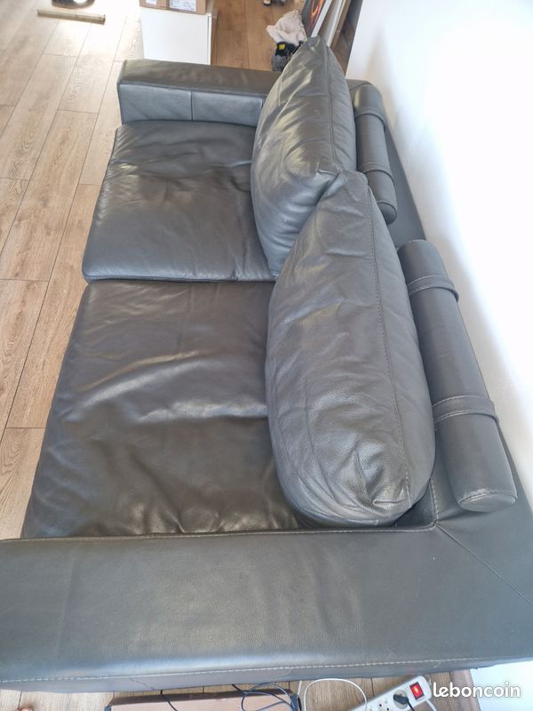 Canapé cuir gris (image 2)
