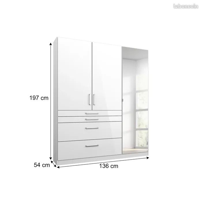 Lit 1 place + Sommier + Chevet + Armoire (image 5)