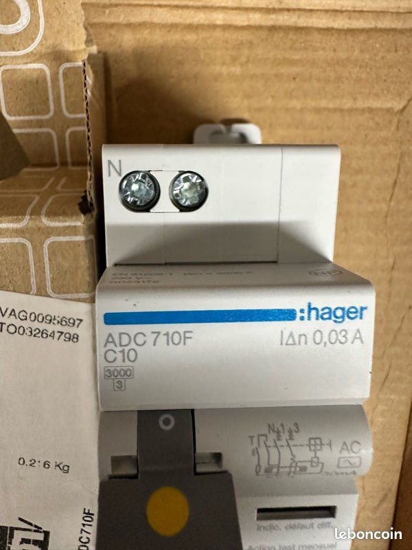 Disjoncteur Différentiel Hager ADC710F – 1P+N, 3kA, C-10A, 30mA Type AC