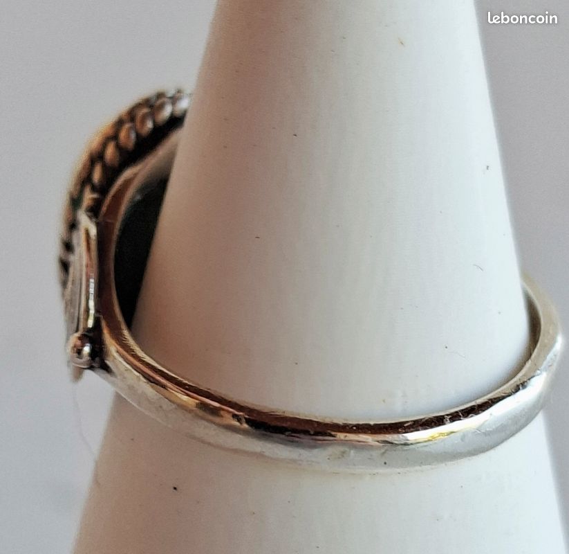 Bague vintage argent massif 925 avec pierre turquoise Motif spirale Shabby Chic Bohème (image 4)