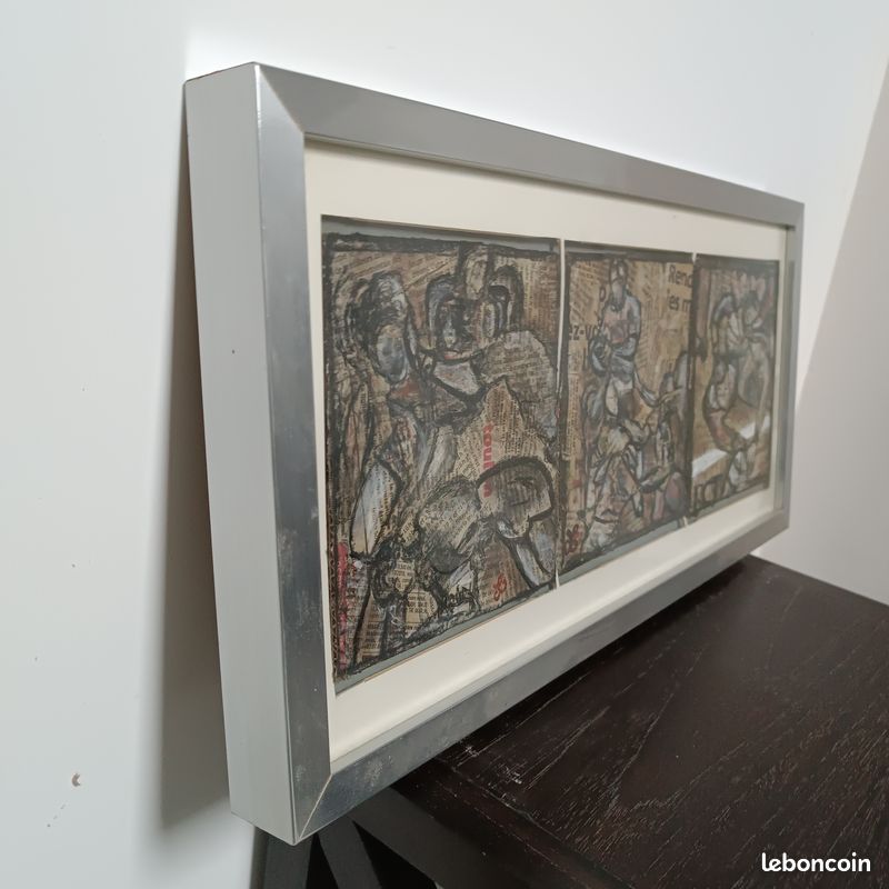 Tableau contemporain joueur de rugby peinture technique mixte (image 6)