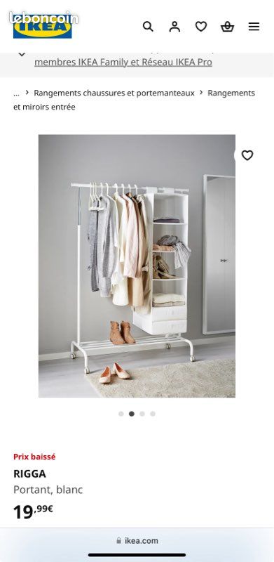 Portant/ porte vêtements Rigga Ikea blanc (image 3)