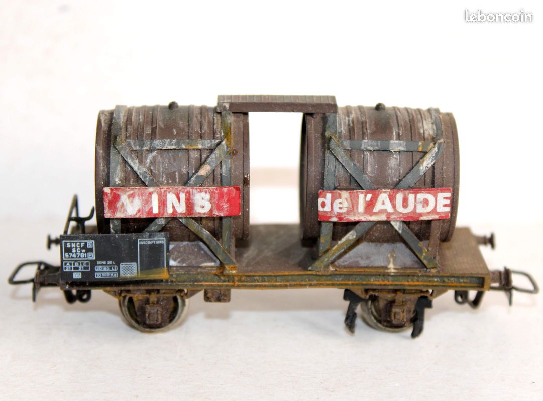 Unique jouef ho wagon bi-foudre vins de l'aube, plateforme tonneau citerne sncf (image 2)