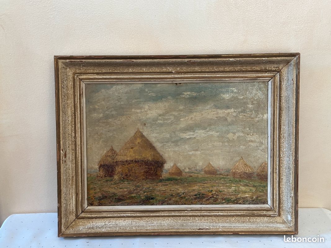 Peinture ancienne à l'huile "Les meules de foin à Ault " ( 1915) (image 2)