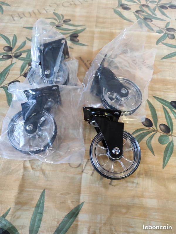 Lot de 4 roulettes design transparente noire diamètre 75 mm pour une charge de 50 kg (image 1)