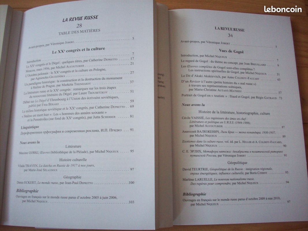 LA REVUE RUSSE numéros 22 26 28 34 de 2003 2005 2006 2010 Institut d'études slaves - 300 ans Saint Pétersbourg, Littérature russe à l'aube du XXIe siècle, Le XXe Congrès et la culture, Vues de GOGOL (image 10)