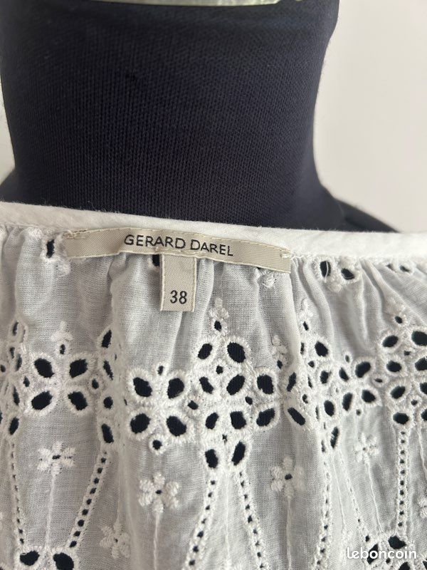 Blouse broderie anglaise blanche volant bas Gérard Darel T38 (image 3)