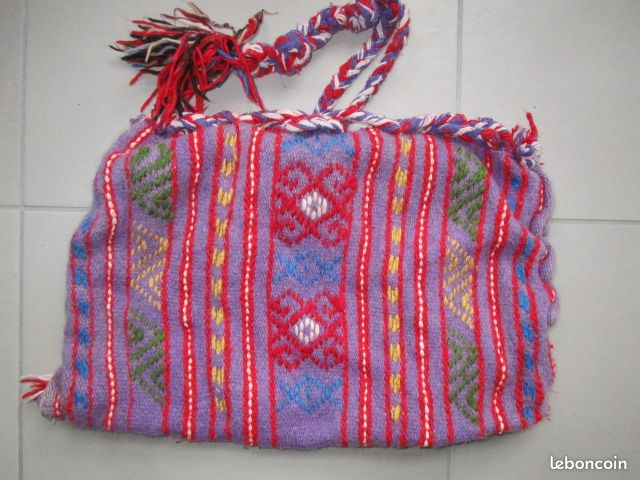 Sac jute multicolore violet bandoulière ou dos baba cool hippie 50x30 (image 1)