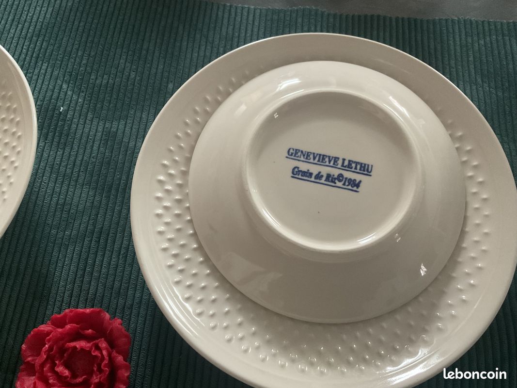 Vintage geneviève lethu 1984 blue grain de riz pattern ceramic