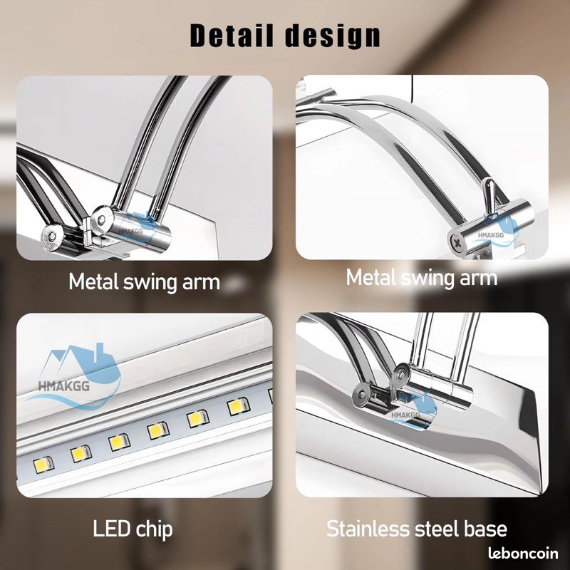 Lampe De Miroir Salle De Bain ACMHNC Avec Détecteur De Mouvement - LED 4000K Réglable 60cm 12W - Noir