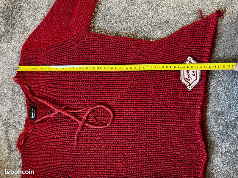 Joli pull rouge ajouré maille – Made in Italy – porté taille L (image 13)