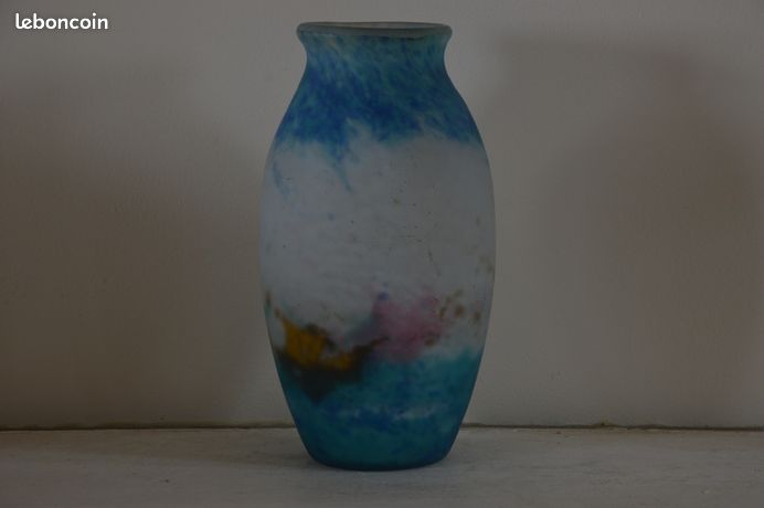 Splendide et rare vase en pâte de verre Muller Frères, signé CROISMARE
