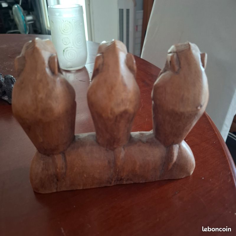 Les 3 singes de la sagesses en bois sculpté (image 2)