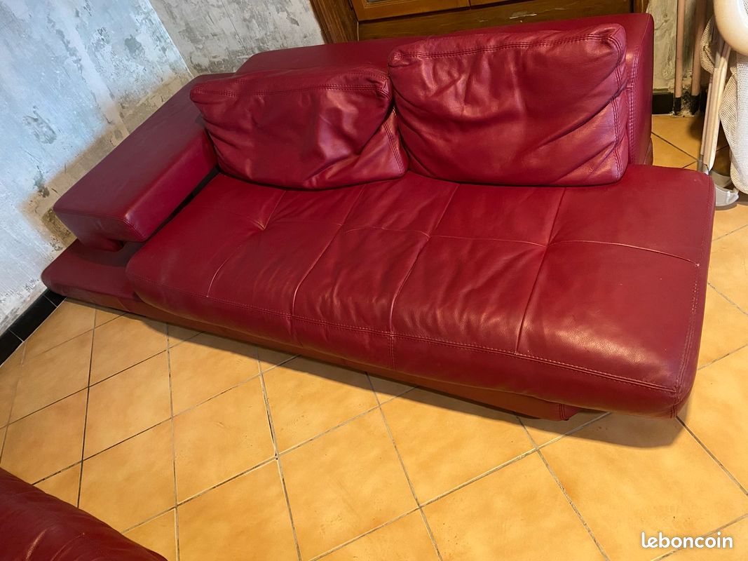Canapé d’angle rouge en cuir Roche Bobois (image 2)