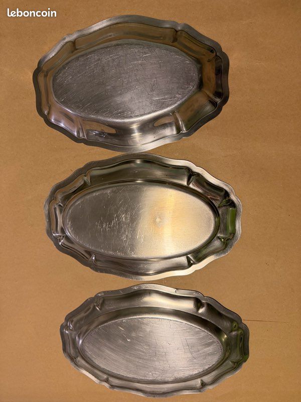 Grand Plat Ovale En Inox 18% Vintage Années 70 - 45,5 X 29,5 Cm, Argenté