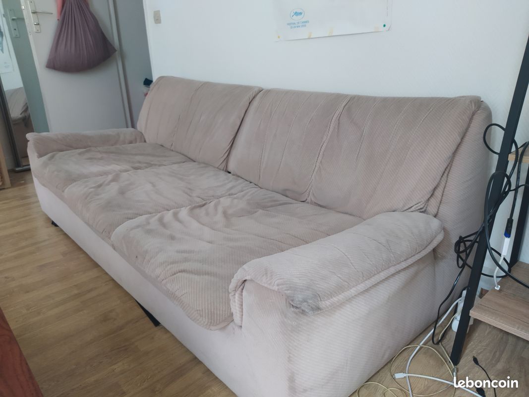 Grand canapé convertible velours taupe (image 3)