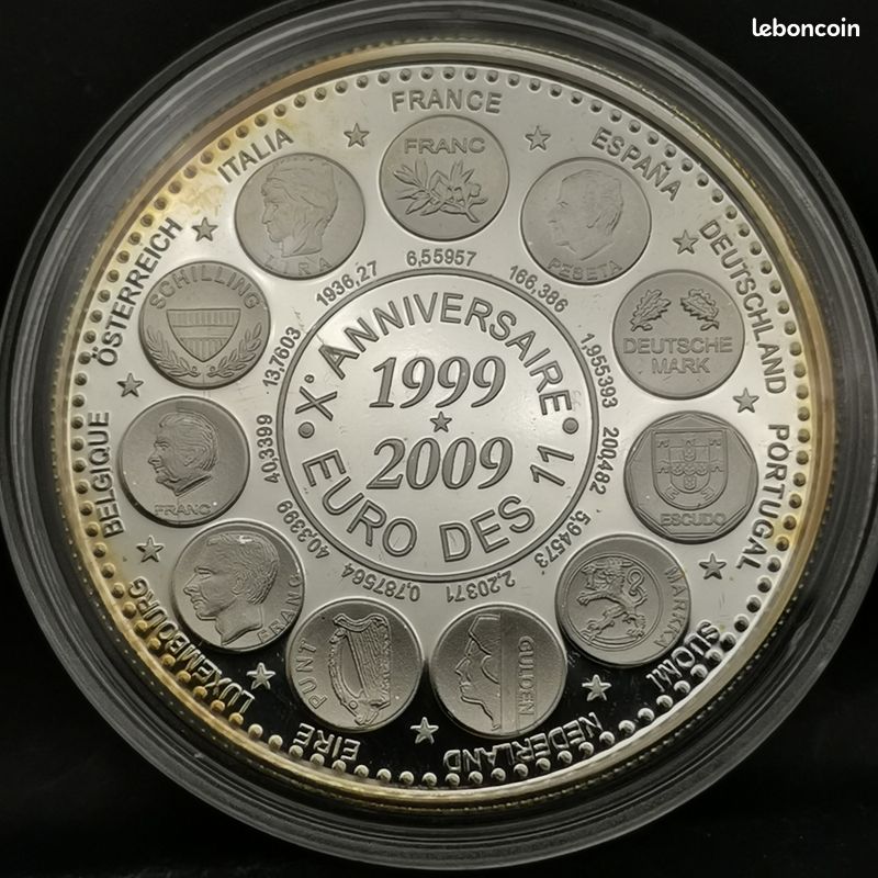 MEDAILLE 40g ECU ARGENT 925‰ 41mm 2009 10ème ANNIVERSAIRE EURO DES 11 / EUROPE / Avec Poinçon 925 (image 1)
