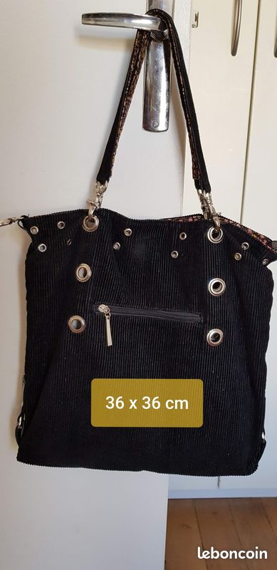 Sac cabas tissu velours réversible noir et fleuri (image 1)