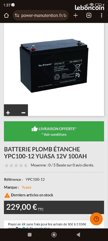 Batterie plomb étanche YPC100-12 Yuasa 12v 100ah