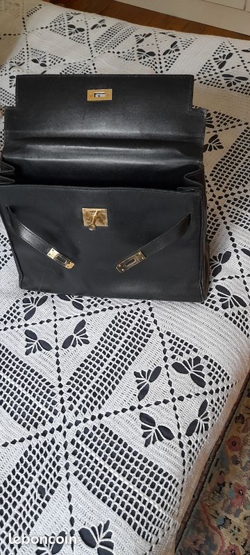 Sac à Main Vintage Années 70 En Cuir Noir - Style Fourre-tout - Occasion Rétro