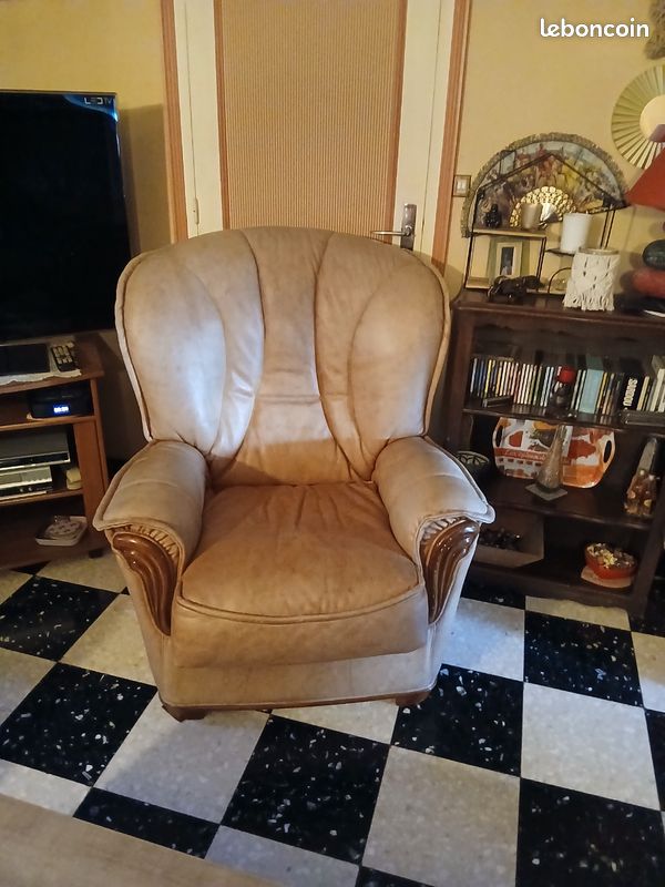 A vendre 2 fauteuils salon cuir état impecable (image 1)