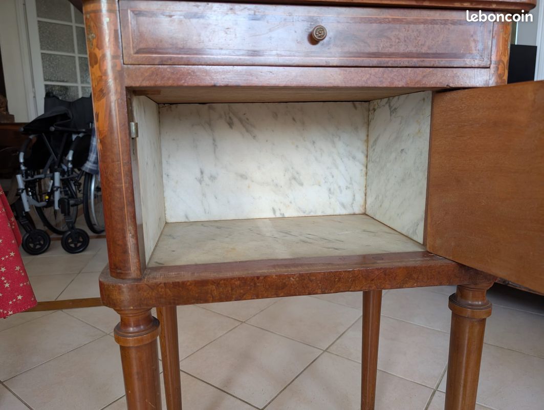 🏛️ Rare Chevet Art Déco – Double Marbre (Vert & Blanc) – Bois de Loupe (image 3)