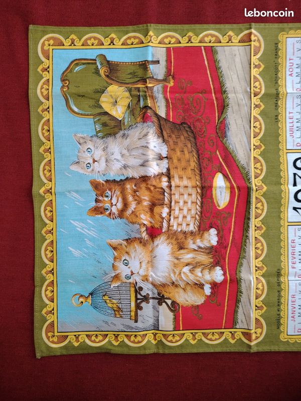 Torchon de cusne coton calendrer 1979 French vntage calendar cotton