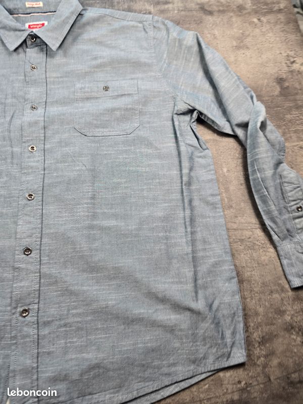Chemise Wrangler homme en jean léger gris taille XXL – manches longues, denim vintage, western, casual, grande taille, workwear 309 (image 7)