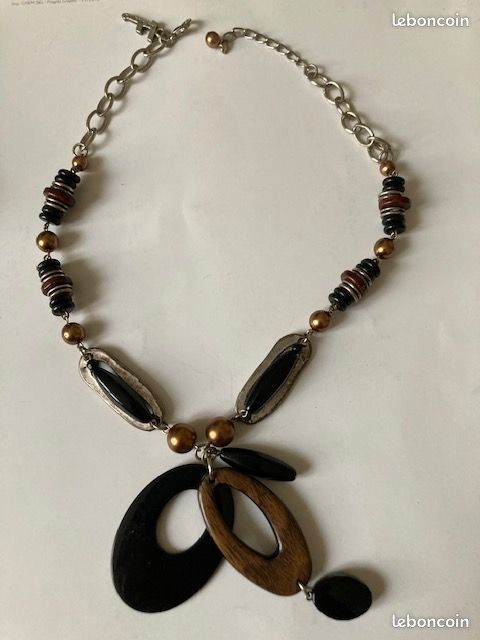Collier Vintage Doré Avec Pendentif éléphant Et Perles - Occasion, Bijou Fantaisie Rétro