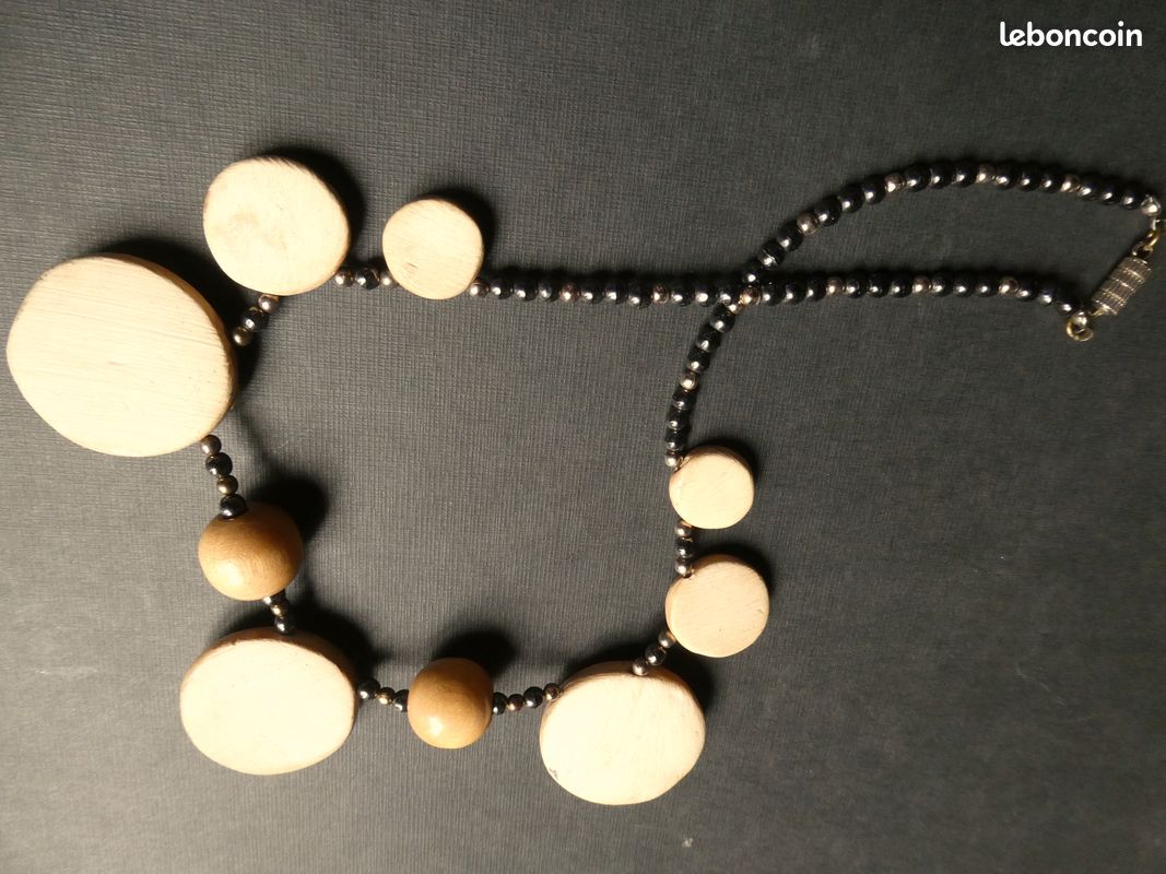 Superbe Collier Vintage En Perles De Céramique - Broche Ancienne Fantaisie - Occasion