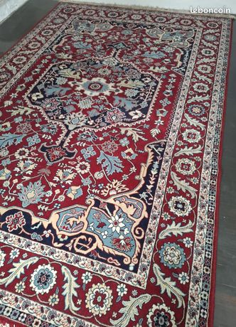 Tapis Chinois Ancien, Tapis Oriental, Fait à La Main, Bleu, Beige