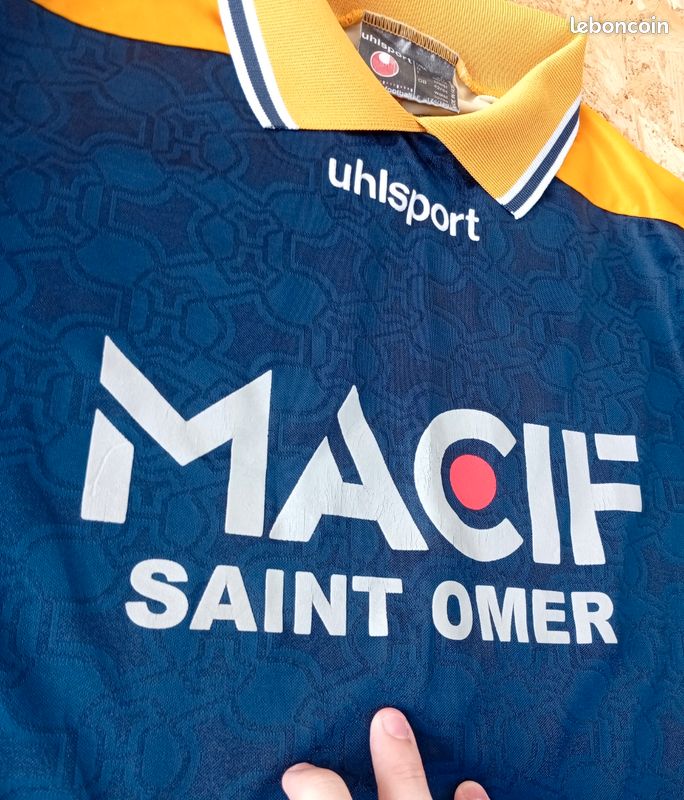 Maillot t-shirt Uhlsport football Macif saint omer pur Vintage rétro 1980 1990 porté (image 6)