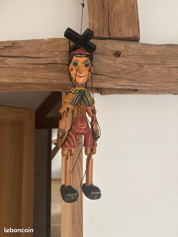 Grande Marionnette Pinocchio En Bois - Vintage Années 60 - 70 Cm