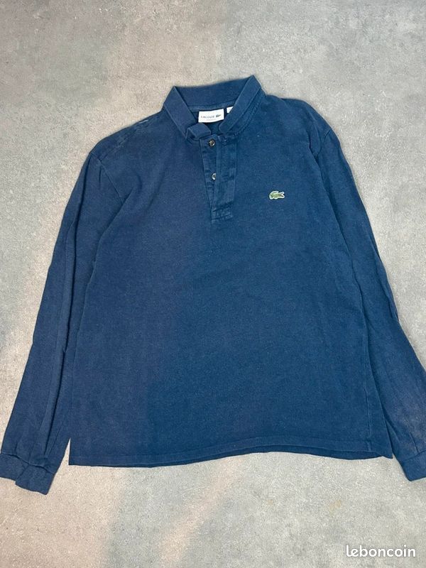 Polo Lacoste manche longue vintage devanlay bleu marine logo brodé 100% Cotton taille XL (image 4)