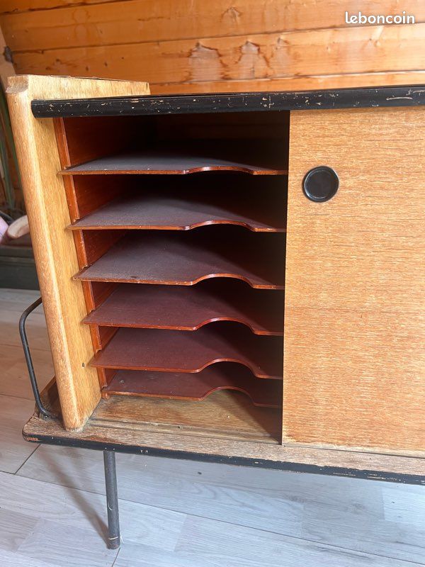 Superbe Meuble de bureau vintage années 50 60 – bois & métal – meuble à courrier (image 2)